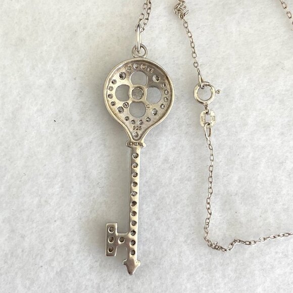 Sterling Silver 925 2" Cubic Zirconia CZ Key Pendant Necklace 20" Cable Chain - Picture 8 of 16